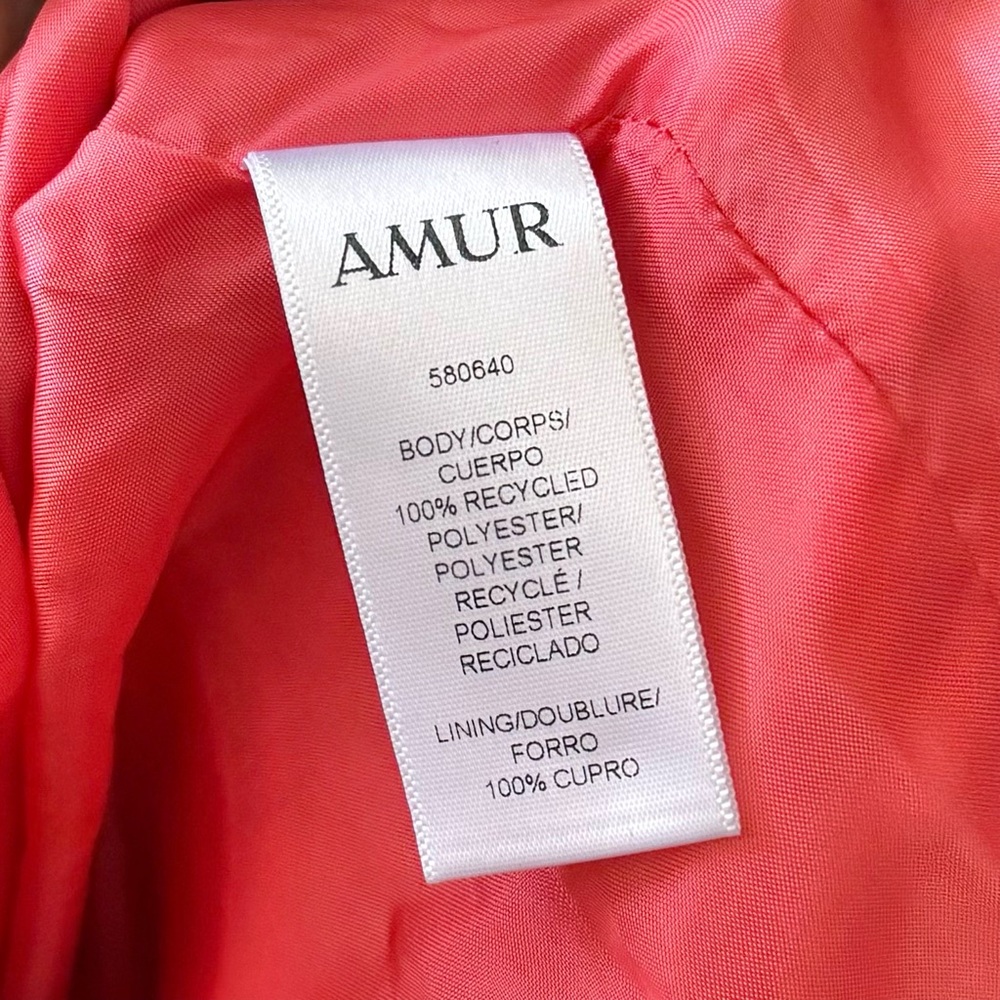AMUR Elodie Pleated Colorblock Two Tone Maxi Dress in Coral Orange Sz 6 - Picture 6 of 7